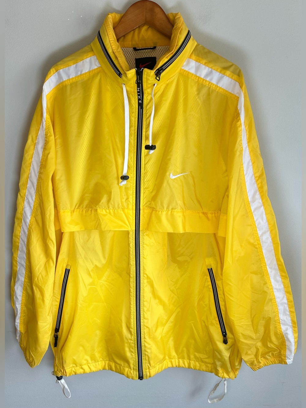Vintage 80s/90s Nike Mens Windbreaker Jacket Size XL Zip Up Yellow White Stripes